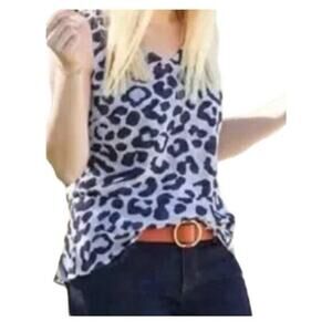 CABI‎ 5536 Size S Feline Leopard Sleeveless Peplum Blouse Periwinkle Blue